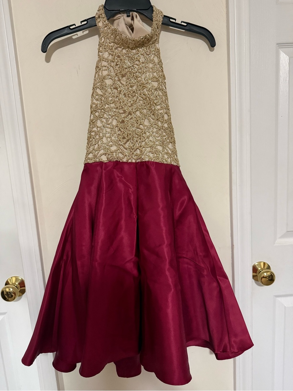 Rare Editions gold trim with burgundy satin detail dress
